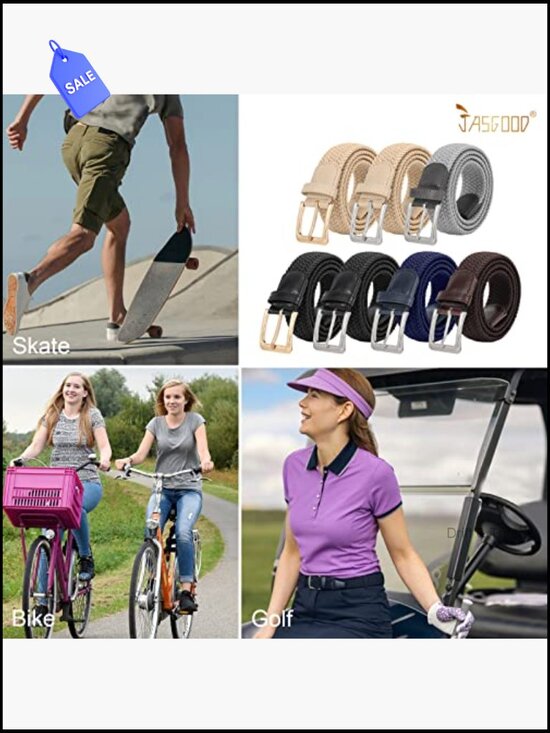 Braided Stretch Belt for Pants - Adjustable Elastic Web Belt, Unisex main image 6